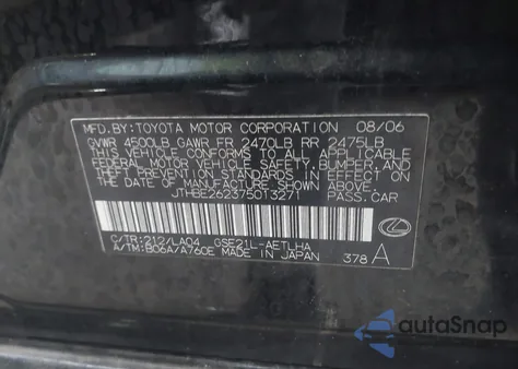 2007 Lexus Is 350 z USA, uszkodzony, nr VIN JTHBE262375013271